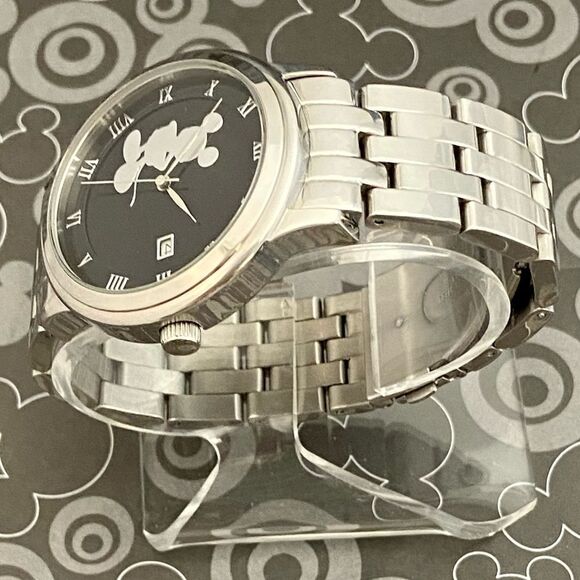 Disney Time Works All Stainless Steel Mickey Mouse Silhouette Dial Unisex Watch - Picture 5 of 14